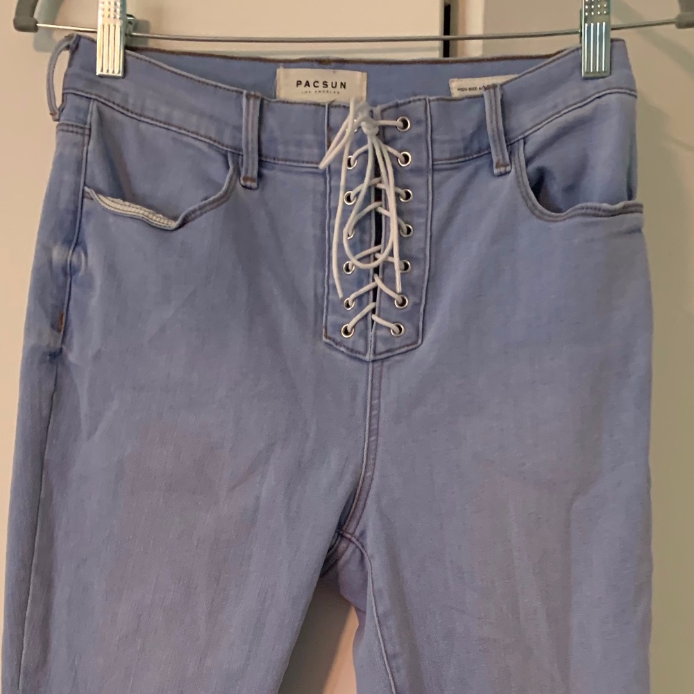 Light blue wash lace up Pacsun jeans